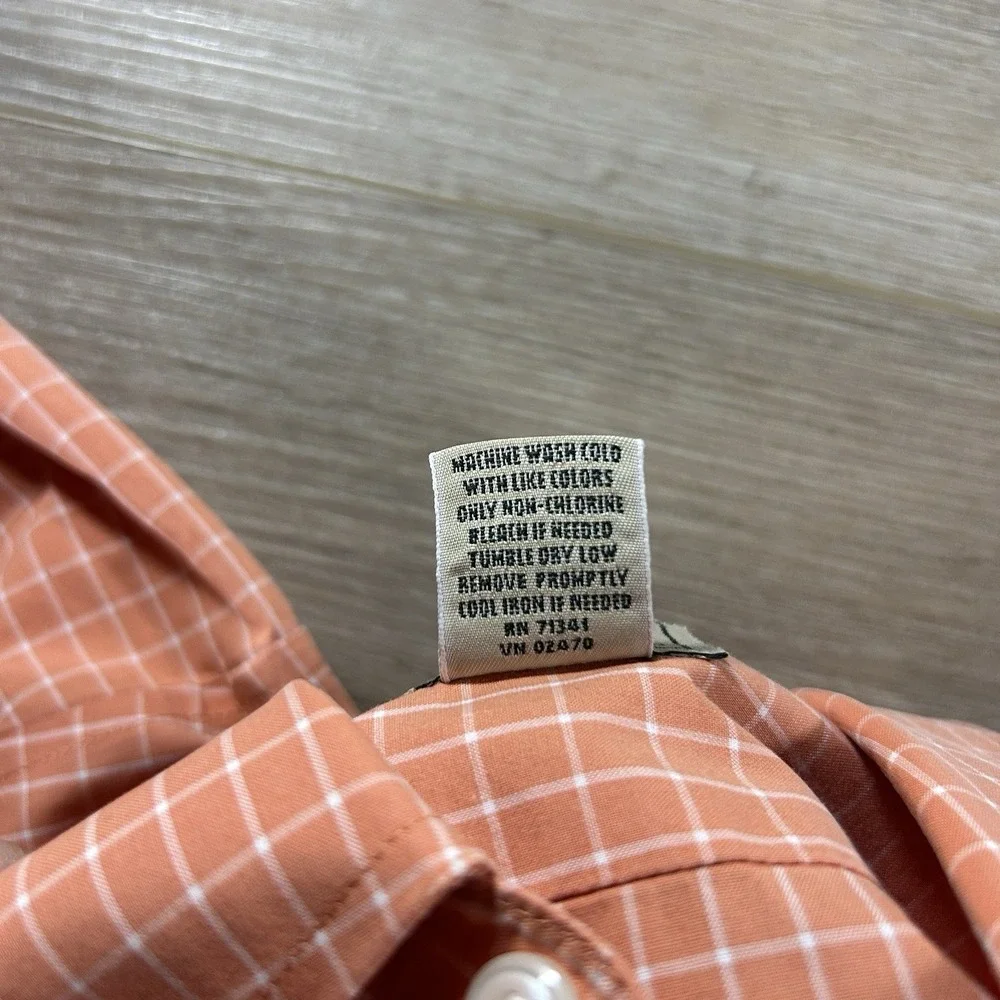 LL Bean Mens Large Orange Check Wrinkle Free Traditional‎ Fit Button Down